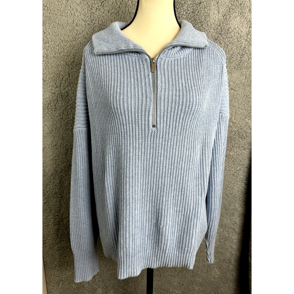 Rachel Zoe Sweater Womens Large Blue 1/4 Zip Knit Coastal Beachy Athletic‎ Prep